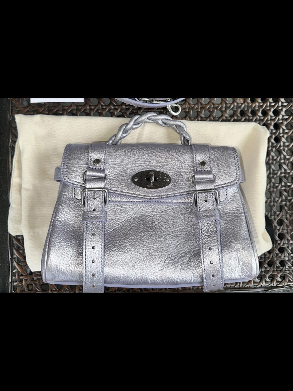 Mulberry Metallic Silver Braided-Handle Satchel
